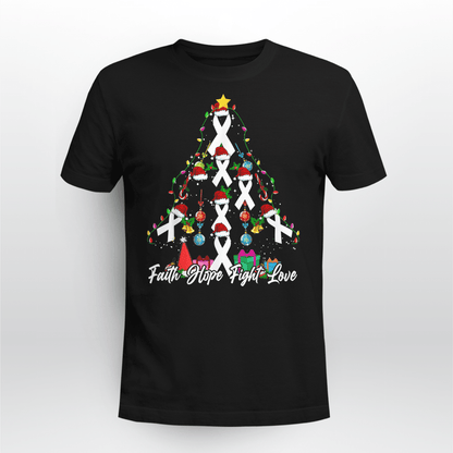 Santa White Ribbon Christmas Tree Lung , Breast Cancer Awareness T-Shirt, Special Gift for Breast Cancer Warrior