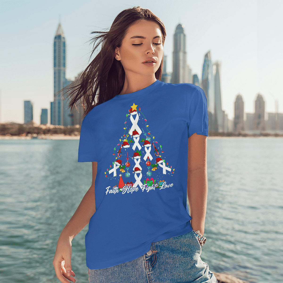 Santa White Ribbon Christmas Tree Lung , Breast Cancer Awareness T-Shirt, Special Gift for Breast Cancer Warrior