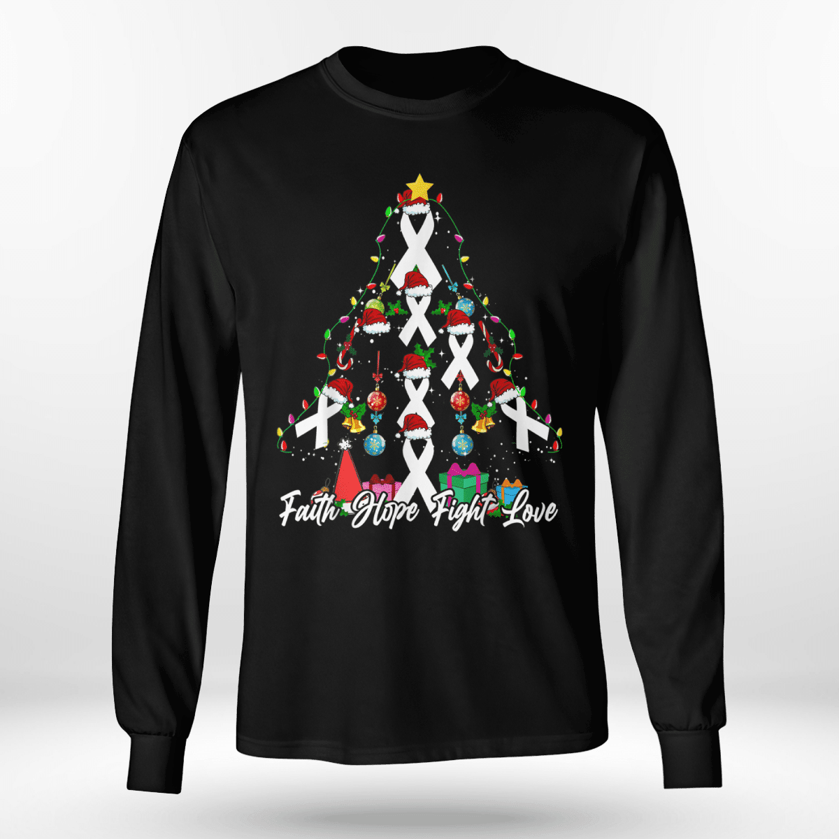 Santa White Ribbon Christmas Tree Lung , Breast Cancer Awareness T-Shirt, Special Gift for Breast Cancer Warrior
