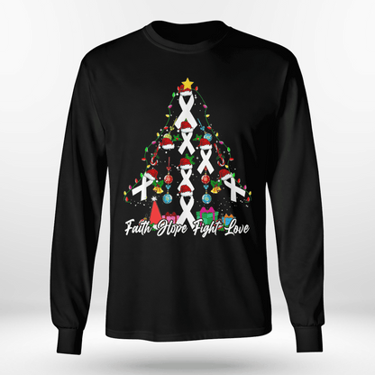 Santa White Ribbon Christmas Tree Lung , Breast Cancer Awareness T-Shirt, Special Gift for Breast Cancer Warrior