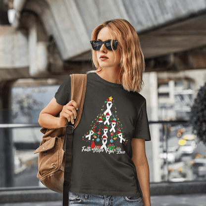 Santa White Ribbon Christmas Tree Lung , Breast Cancer Awareness T-Shirt, Special Gift for Breast Cancer Warrior