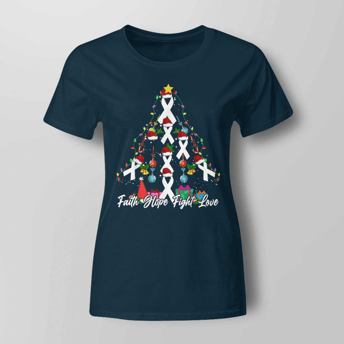 Santa White Ribbon Christmas Tree Lung , Breast Cancer Awareness T-Shirt, Special Gift for Breast Cancer Warrior