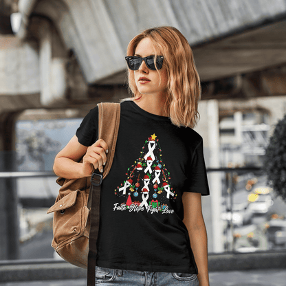 Santa White Ribbon Christmas Tree Lung , Breast Cancer Awareness T-Shirt, Special Gift for Breast Cancer Warrior