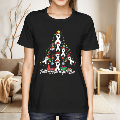 Santa White Ribbon Christmas Tree Lung , Breast Cancer Awareness T-Shirt, Special Gift for Breast Cancer Warrior