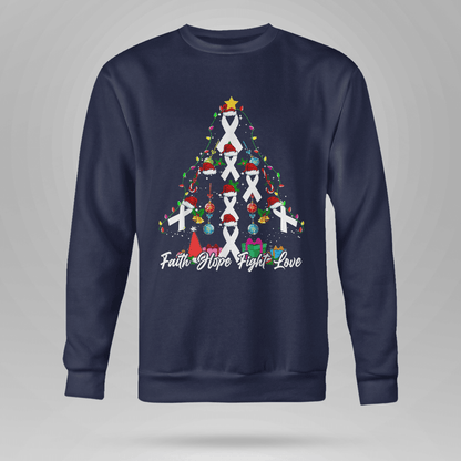 Santa White Ribbon Christmas Tree Lung , Breast Cancer Awareness T-Shirt, Special Gift for Breast Cancer Warrior