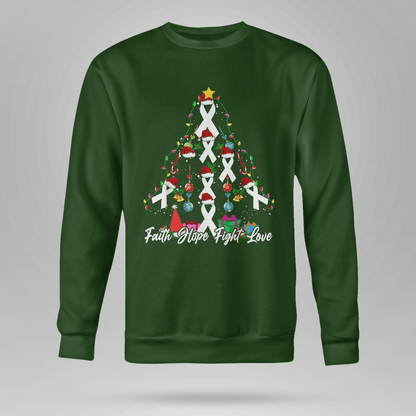 Santa White Ribbon Christmas Tree Lung , Breast Cancer Awareness T-Shirt, Special Gift for Breast Cancer Warrior