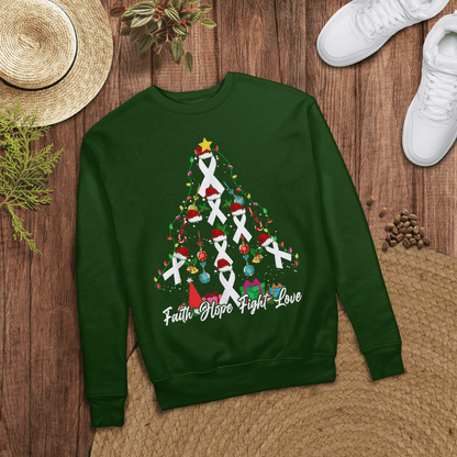 Santa White Ribbon Christmas Tree Lung , Breast Cancer Awareness T-Shirt, Special Gift for Breast Cancer Warrior