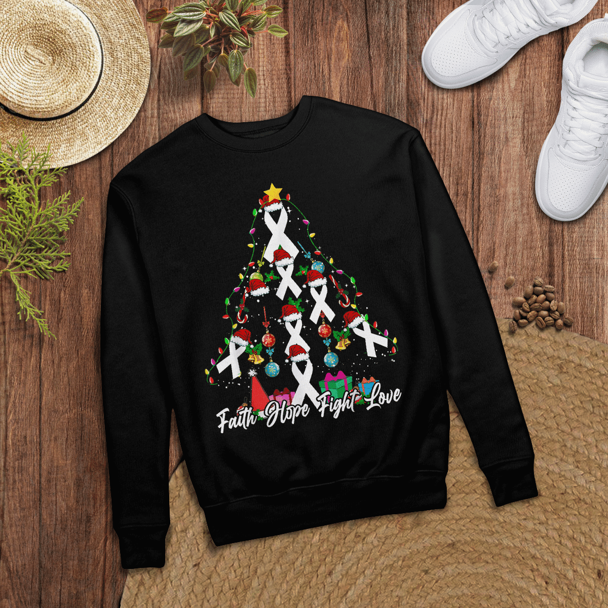Santa White Ribbon Christmas Tree Lung , Breast Cancer Awareness T-Shirt, Special Gift for Breast Cancer Warrior