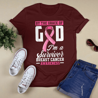 By The Grace God I'm A Survivor Breast Cancer Awareness T-Shirt, Special Gift for Breast Cancer Warrior