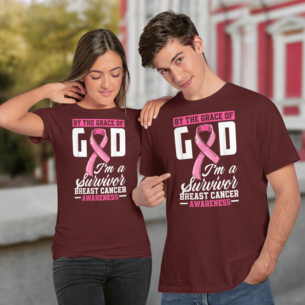 By The Grace God I'm A Survivor Breast Cancer Awareness T-Shirt, Special Gift for Breast Cancer Warrior