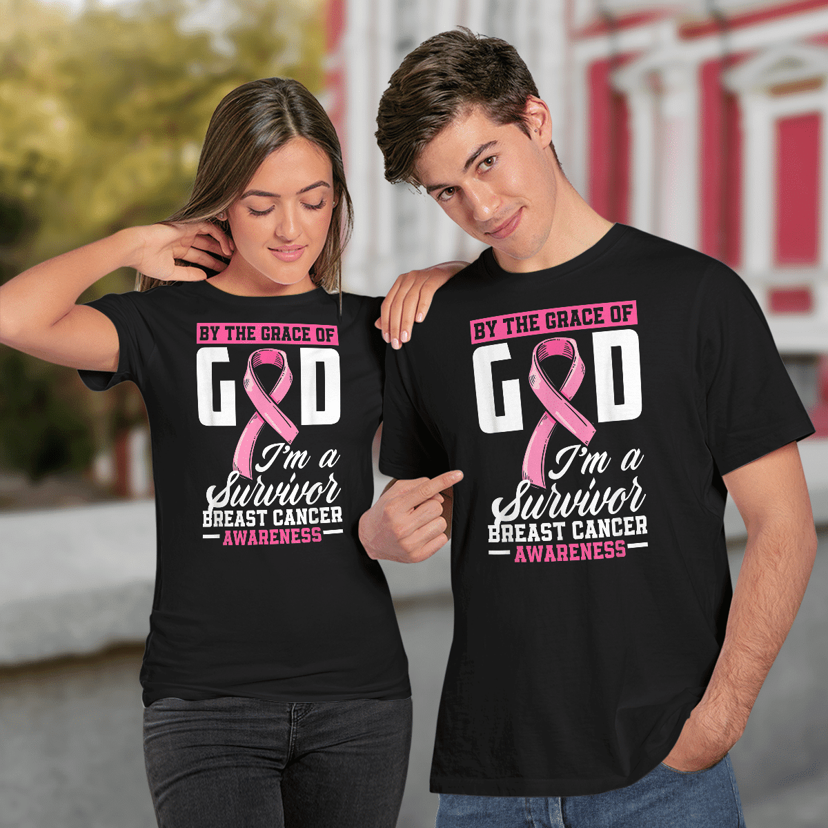 By The Grace God I'm A Survivor Breast Cancer Awareness T-Shirt, Special Gift for Breast Cancer Warrior