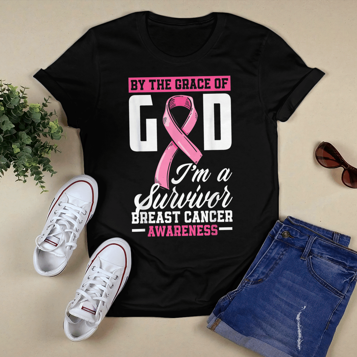By The Grace God I'm A Survivor Breast Cancer Awareness T-Shirt, Special Gift for Breast Cancer Warrior