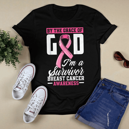 By The Grace God I'm A Survivor Breast Cancer Awareness T-Shirt, Special Gift for Breast Cancer Warrior
