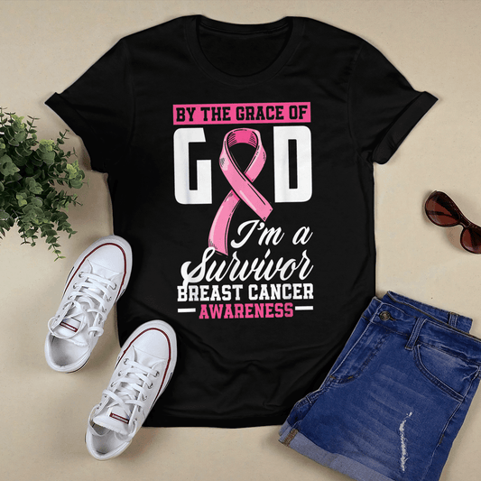 By The Grace God I'm A Survivor Breast Cancer Awareness T-Shirt, Special Gift for Breast Cancer Warrior