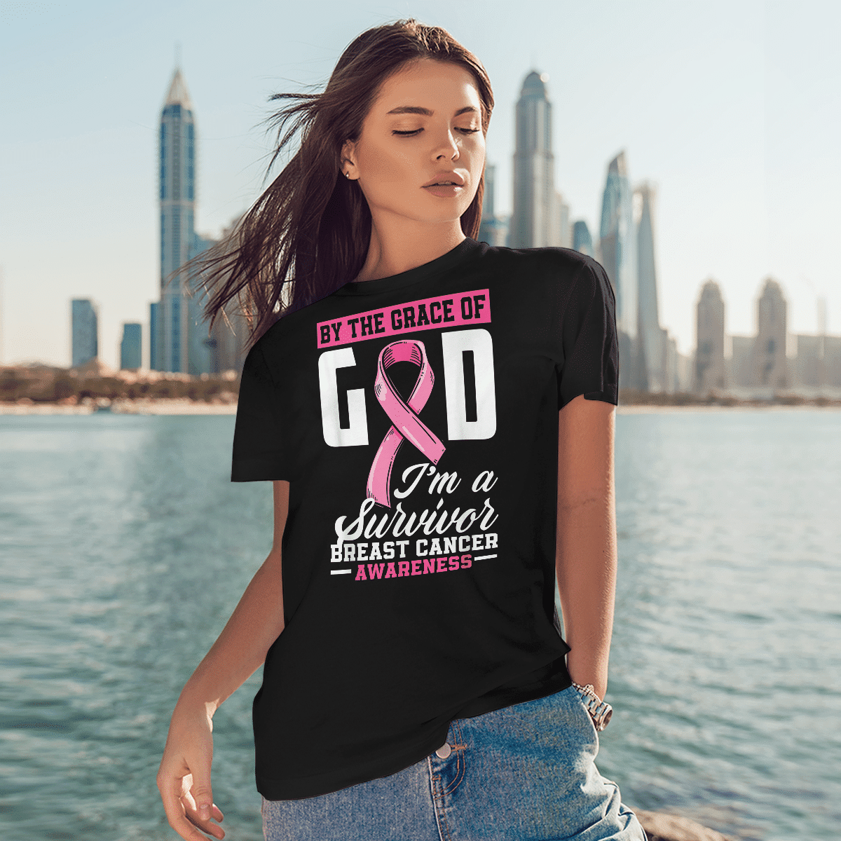 By The Grace God I'm A Survivor Breast Cancer Awareness T-Shirt, Special Gift for Breast Cancer Warrior