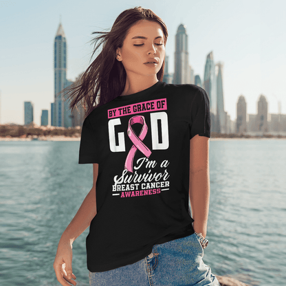 By The Grace God I'm A Survivor Breast Cancer Awareness T-Shirt, Special Gift for Breast Cancer Warrior