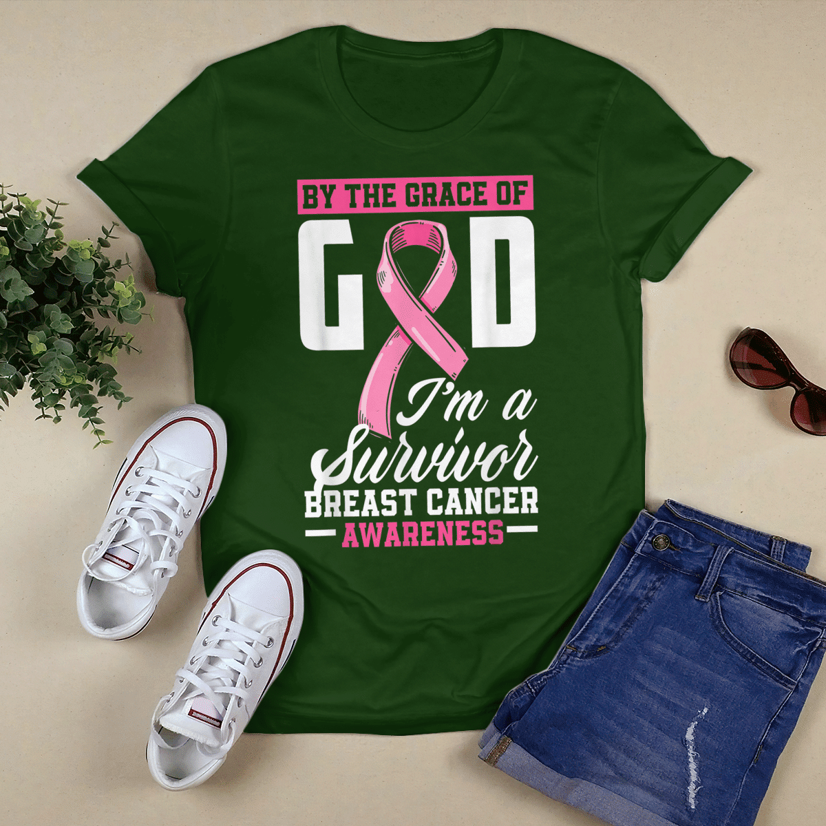 By The Grace God I'm A Survivor Breast Cancer Awareness T-Shirt, Special Gift for Breast Cancer Warrior