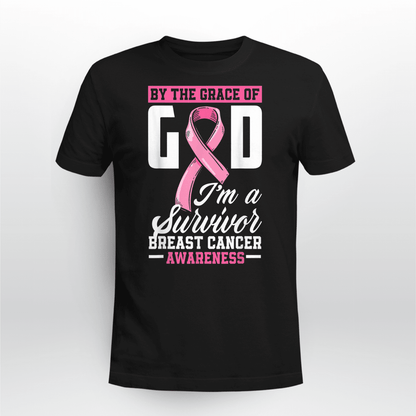 By The Grace God I'm A Survivor Breast Cancer Awareness T-Shirt, Special Gift for Breast Cancer Warrior