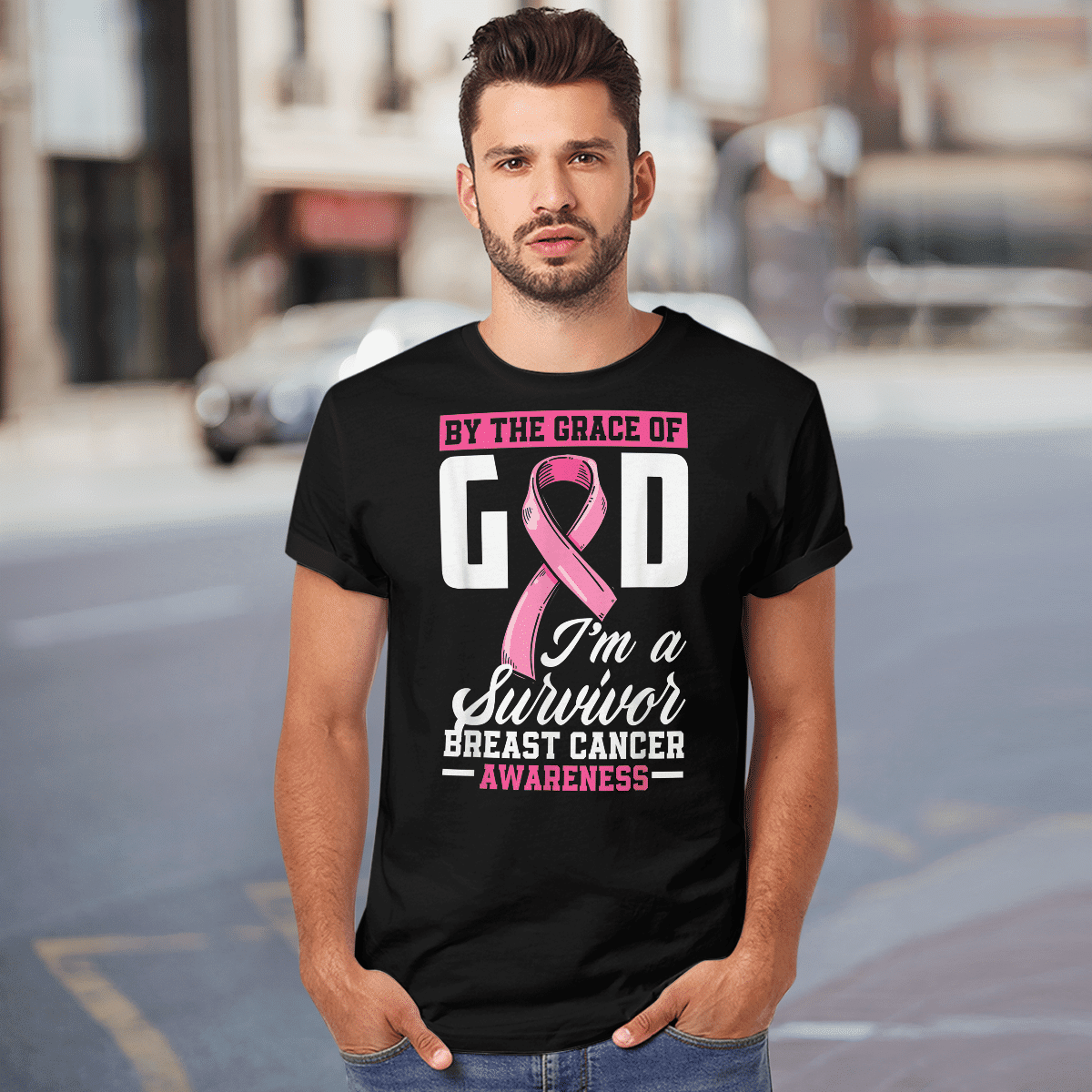 By The Grace God I'm A Survivor Breast Cancer Awareness T-Shirt, Special Gift for Breast Cancer Warrior