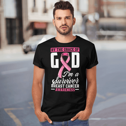 By The Grace God I'm A Survivor Breast Cancer Awareness T-Shirt, Special Gift for Breast Cancer Warrior
