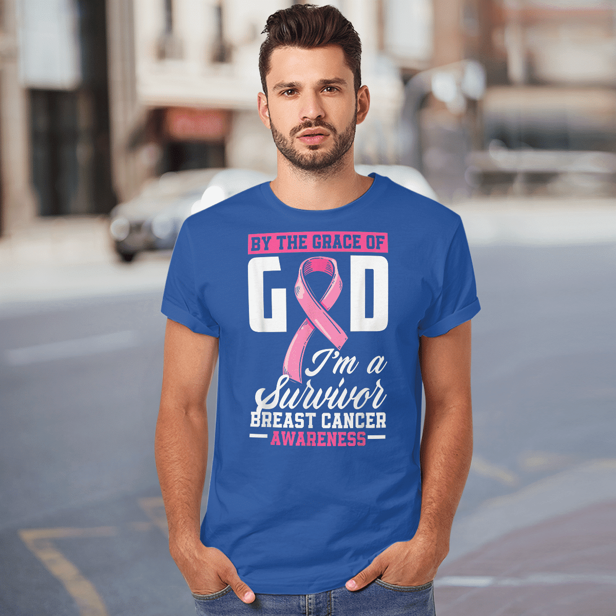 By The Grace God I'm A Survivor Breast Cancer Awareness T-Shirt, Special Gift for Breast Cancer Warrior