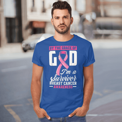By The Grace God I'm A Survivor Breast Cancer Awareness T-Shirt, Special Gift for Breast Cancer Warrior