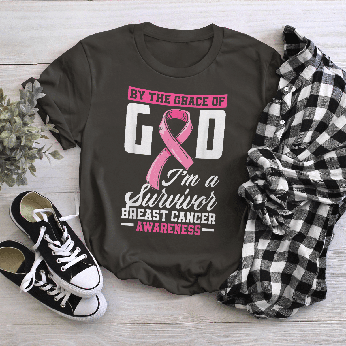 By The Grace God I'm A Survivor Breast Cancer Awareness T-Shirt, Special Gift for Breast Cancer Warrior