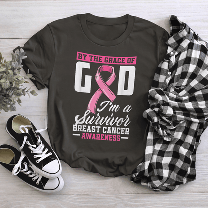 By The Grace God I'm A Survivor Breast Cancer Awareness T-Shirt, Special Gift for Breast Cancer Warrior