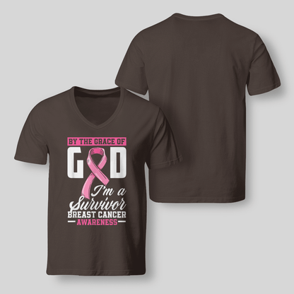 By The Grace God I'm A Survivor Breast Cancer Awareness T-Shirt, Special Gift for Breast Cancer Warrior
