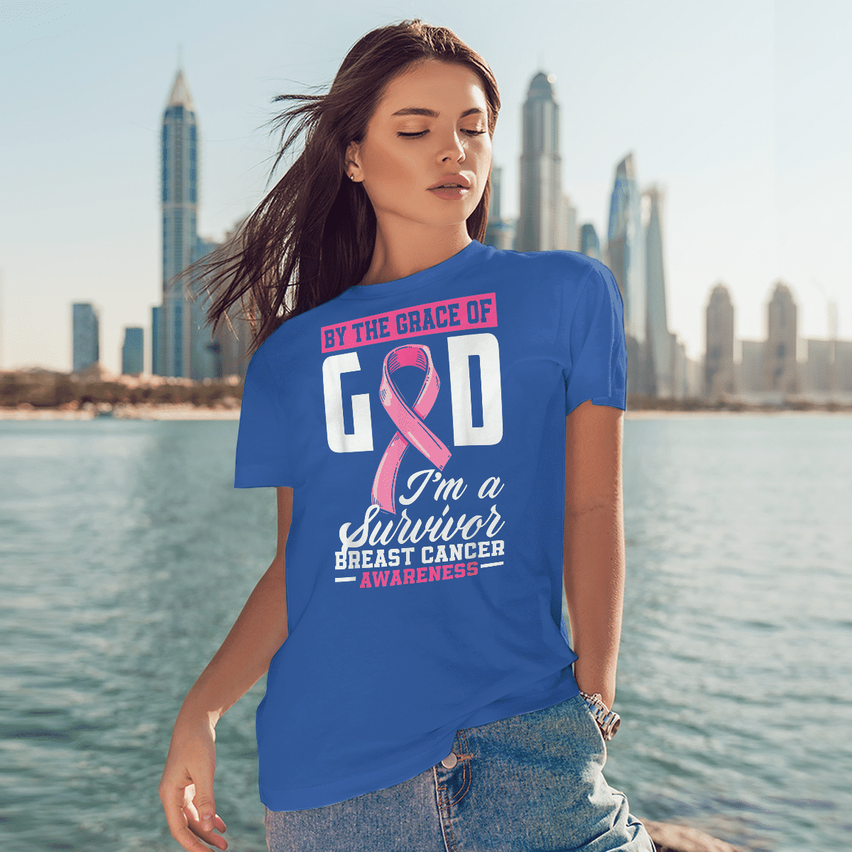 By The Grace God I'm A Survivor Breast Cancer Awareness T-Shirt, Special Gift for Breast Cancer Warrior