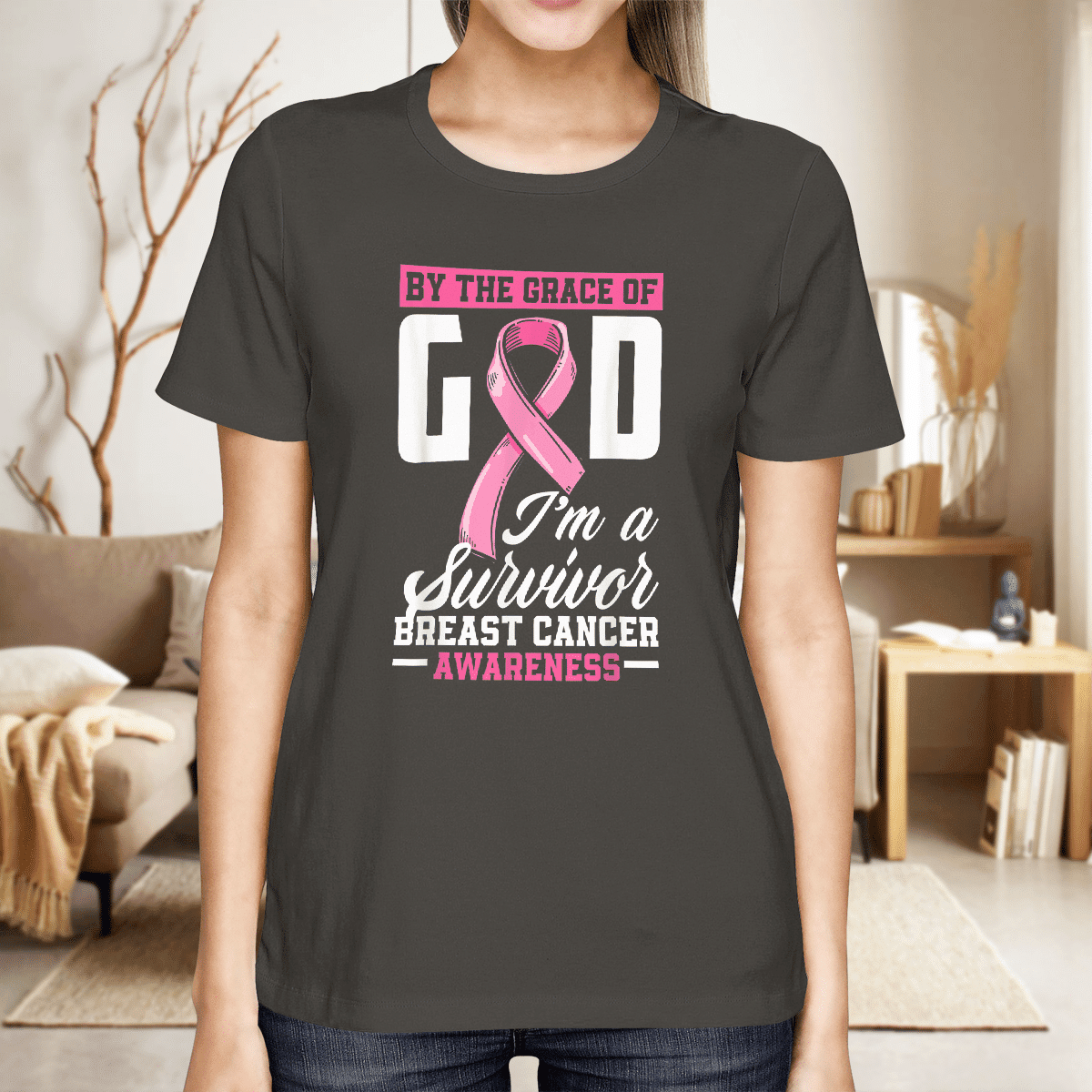 By The Grace God I'm A Survivor Breast Cancer Awareness T-Shirt, Special Gift for Breast Cancer Warrior