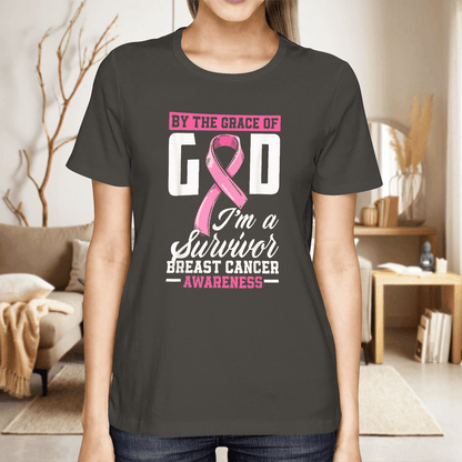 By The Grace God I'm A Survivor Breast Cancer Awareness T-Shirt, Special Gift for Breast Cancer Warrior