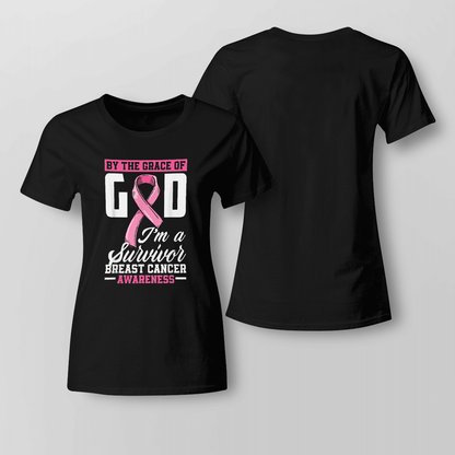 By The Grace God I'm A Survivor Breast Cancer Awareness T-Shirt, Special Gift for Breast Cancer Warrior