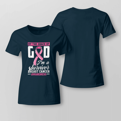 By The Grace God I'm A Survivor Breast Cancer Awareness T-Shirt, Special Gift for Breast Cancer Warrior