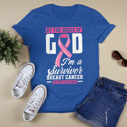 By The Grace God I'm A Survivor Breast Cancer Awareness T-Shirt, Special Gift for Breast Cancer Warrior