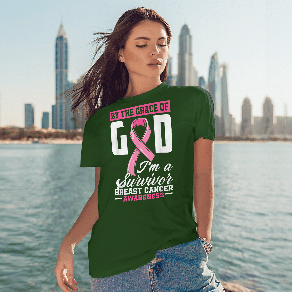 By The Grace God I'm A Survivor Breast Cancer Awareness T-Shirt, Special Gift for Breast Cancer Warrior