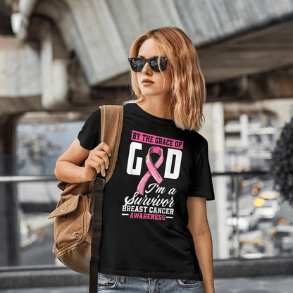By The Grace God I'm A Survivor Breast Cancer Awareness T-Shirt, Special Gift for Breast Cancer Warrior
