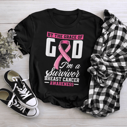 By The Grace God I'm A Survivor Breast Cancer Awareness T-Shirt, Special Gift for Breast Cancer Warrior
