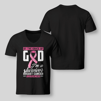 By The Grace God I'm A Survivor Breast Cancer Awareness T-Shirt, Special Gift for Breast Cancer Warrior