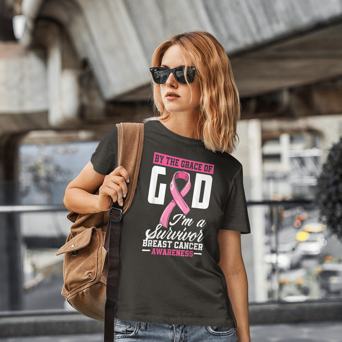 By The Grace God I'm A Survivor Breast Cancer Awareness T-Shirt, Special Gift for Breast Cancer Warrior