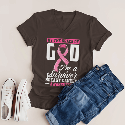 By The Grace God I'm A Survivor Breast Cancer Awareness T-Shirt, Special Gift for Breast Cancer Warrior