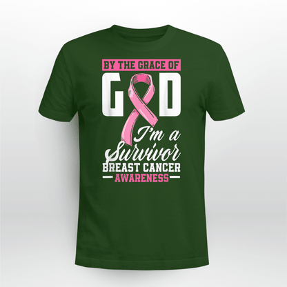 By The Grace God I'm A Survivor Breast Cancer Awareness T-Shirt, Special Gift for Breast Cancer Warrior