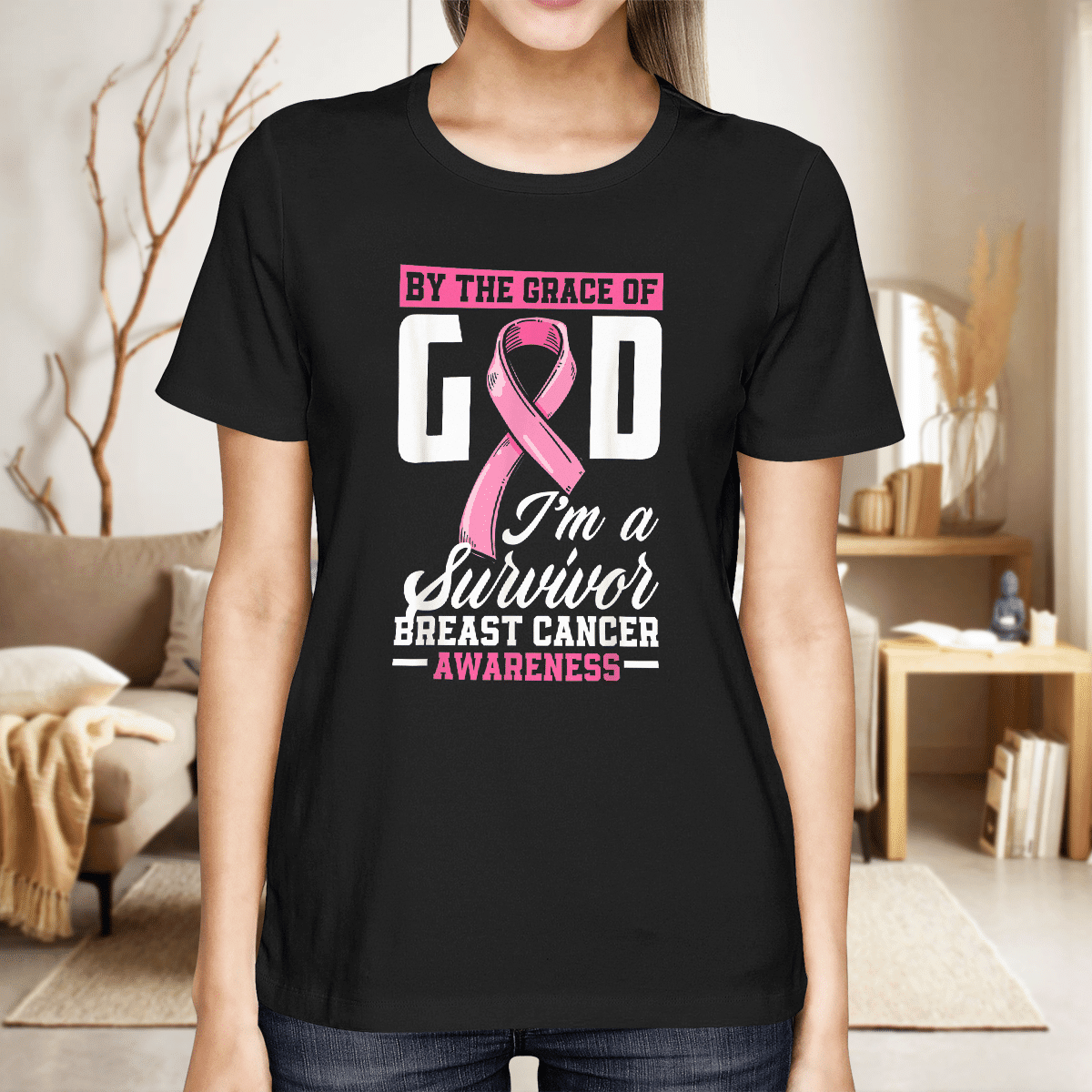 By The Grace God I'm A Survivor Breast Cancer Awareness T-Shirt, Special Gift for Breast Cancer Warrior