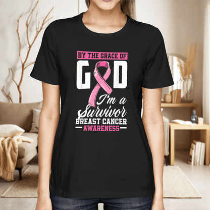 By The Grace God I'm A Survivor Breast Cancer Awareness T-Shirt, Special Gift for Breast Cancer Warrior