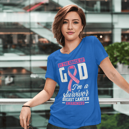 By The Grace God I'm A Survivor Breast Cancer Awareness T-Shirt, Special Gift for Breast Cancer Warrior