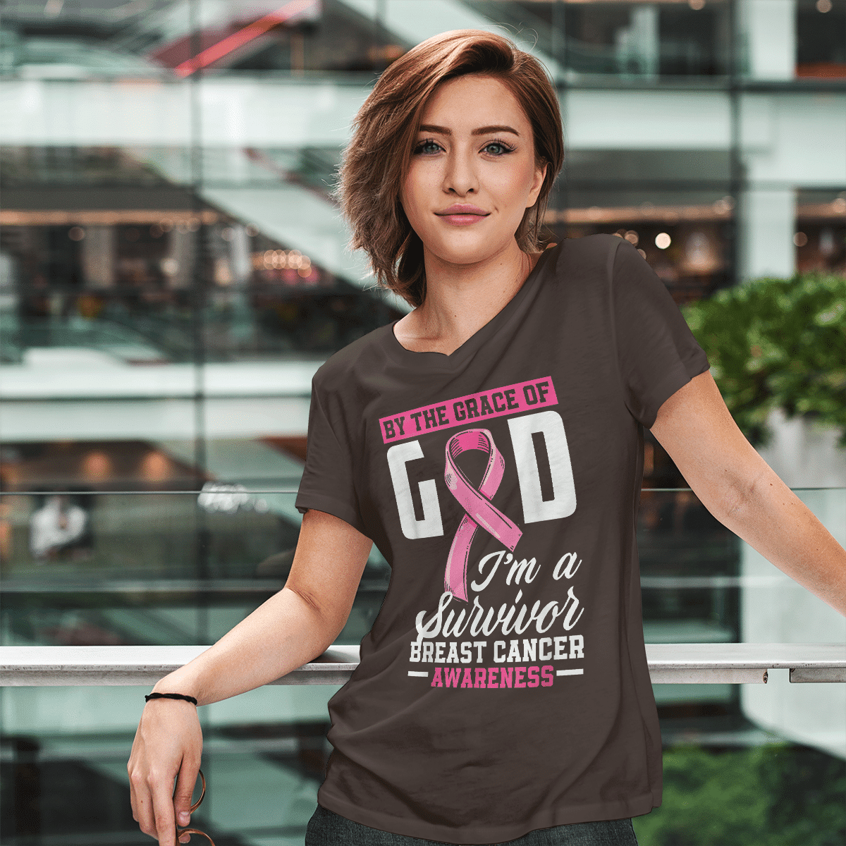 By The Grace God I'm A Survivor Breast Cancer Awareness T-Shirt, Special Gift for Breast Cancer Warrior