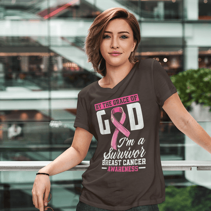 By The Grace God I'm A Survivor Breast Cancer Awareness T-Shirt, Special Gift for Breast Cancer Warrior