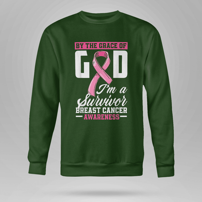 By The Grace God I'm A Survivor Breast Cancer Awareness T-Shirt, Special Gift for Breast Cancer Warrior