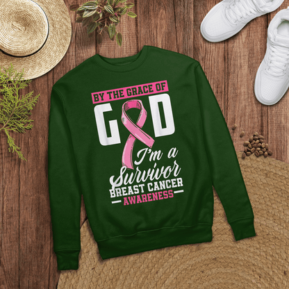 By The Grace God I'm A Survivor Breast Cancer Awareness T-Shirt, Special Gift for Breast Cancer Warrior