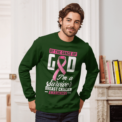 By The Grace God I'm A Survivor Breast Cancer Awareness T-Shirt, Special Gift for Breast Cancer Warrior